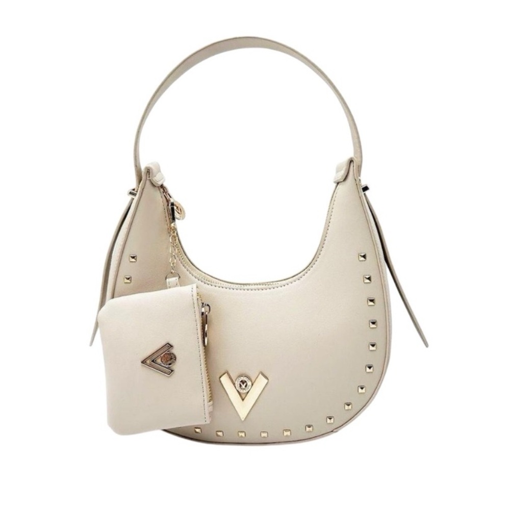 Valentino Orlandi Cream Studded Handbag with Pouch